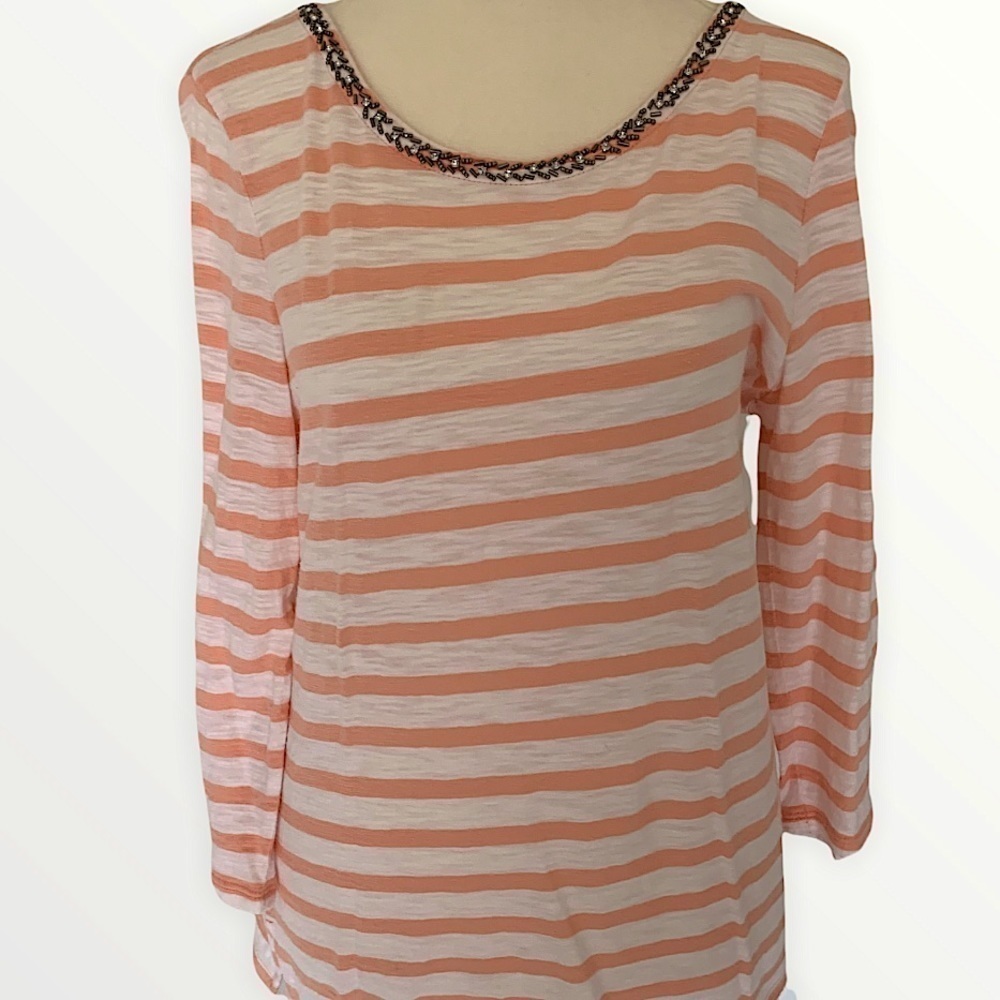 Chico’s Rhinestone Beaded Blouse with Keyhole Back Size S
